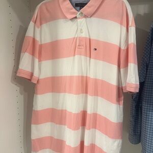 Tommy Hilfiger Men's Polo in Pink and White Stripes